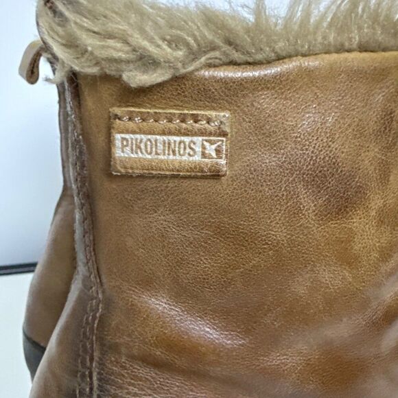 Pikolinos Womens Fur-Lined Leather Ankle Boots Size 37 With Lace-Up & Block Heel - Picture 4 of 7